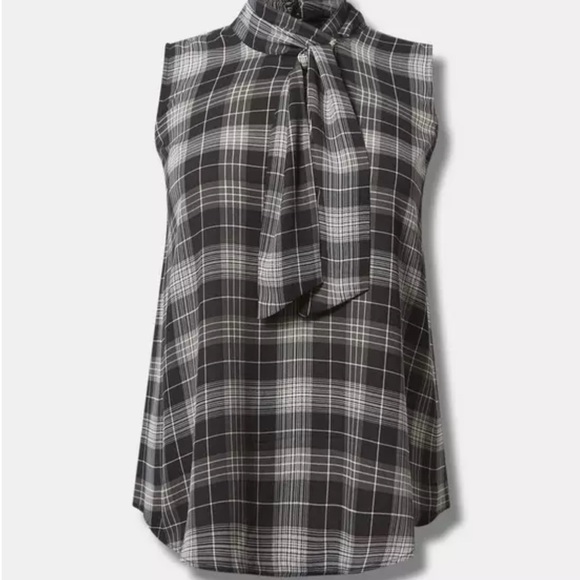 Torrid Sleeveless Georgette Chiffon Mock Neck Plaid Top With Tie Neck, Sz 4 4X - Picture 1 of 15